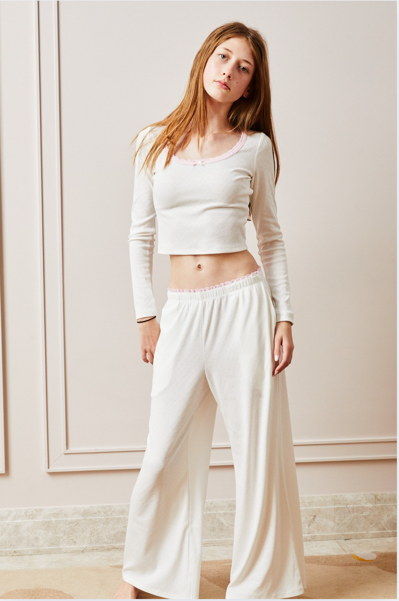 Theme Dylan Heart Pointelle Pants White w/Pink Lace