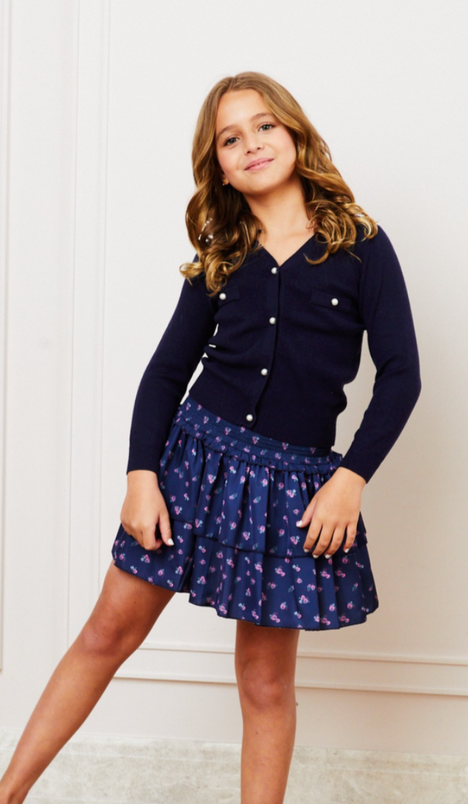 Theme Mickey Navy Cardigan Sweater with Pearl Buttons