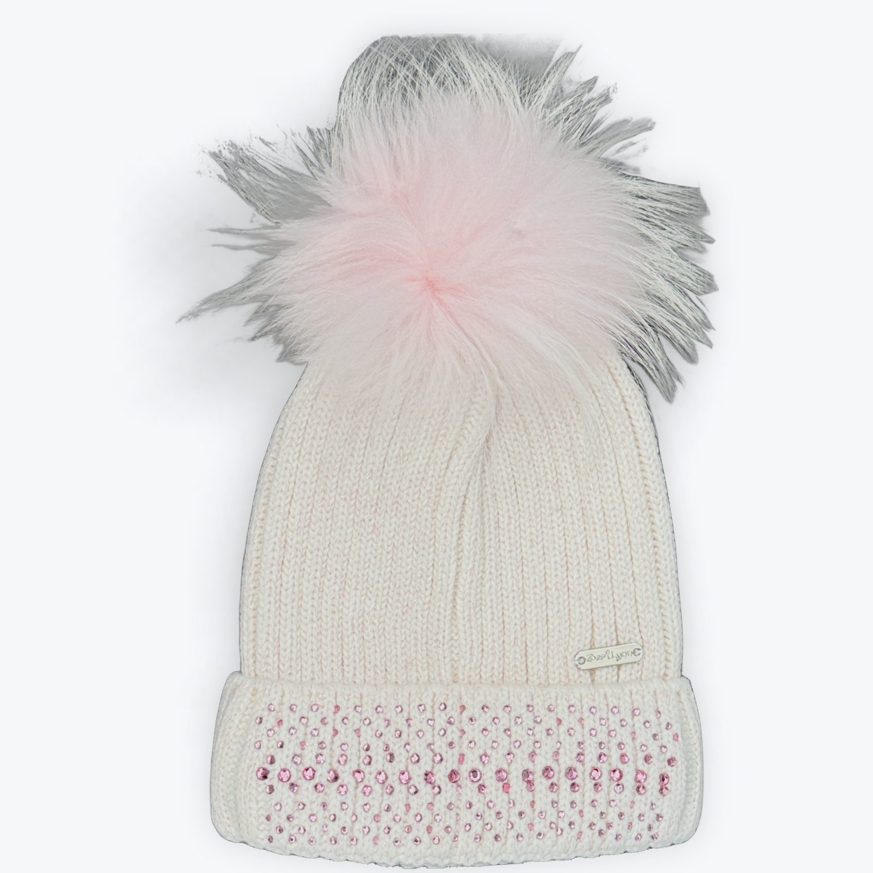 Crystal Cuff Hat with Fur Pom