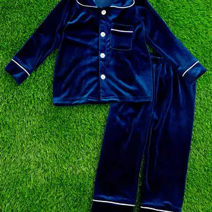 Navy Blue Velvety Pajama Set