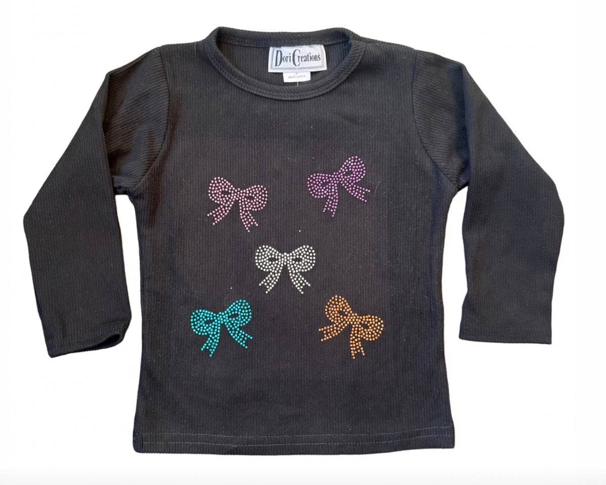 Dori Black Ribbed Tee w/Bows
