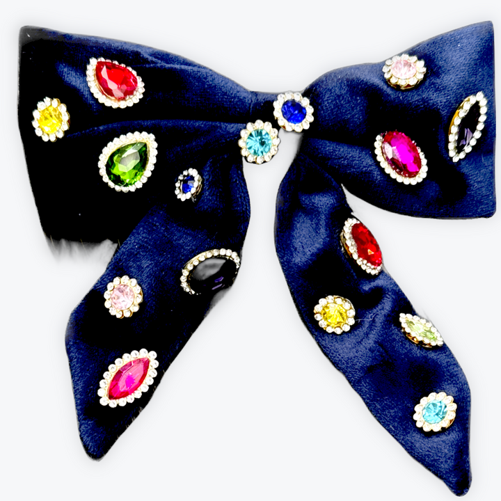 Velvet Jewel Tail Bow Clip