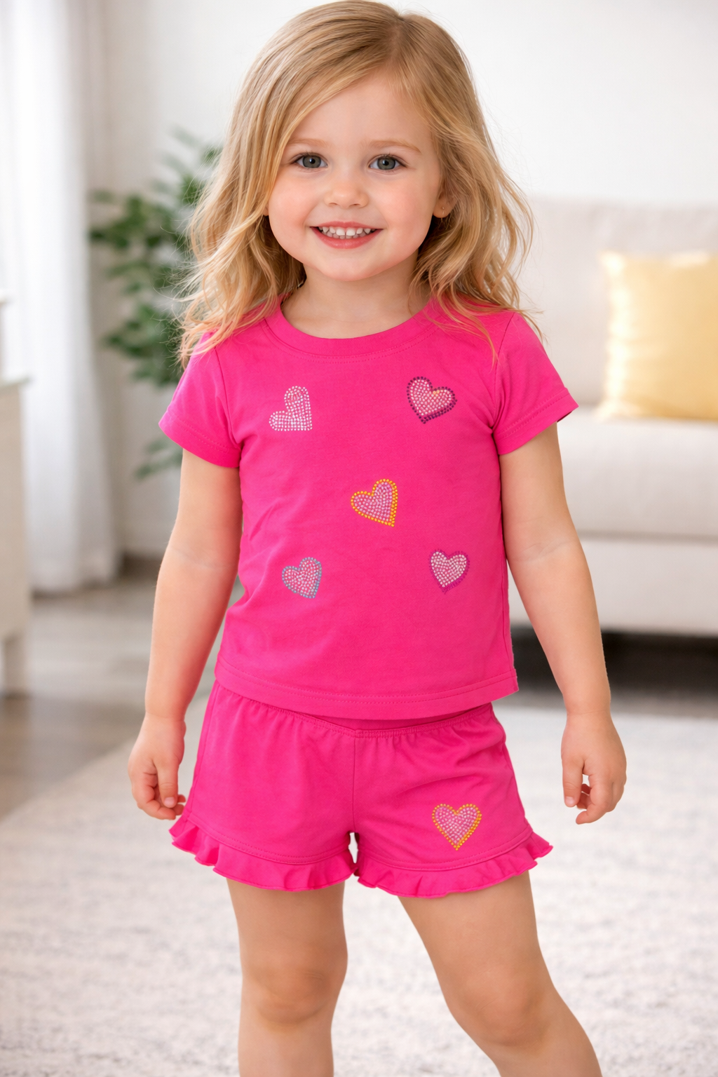 Sofi Heart Tee Shirt & Ruffle Short Pink Set