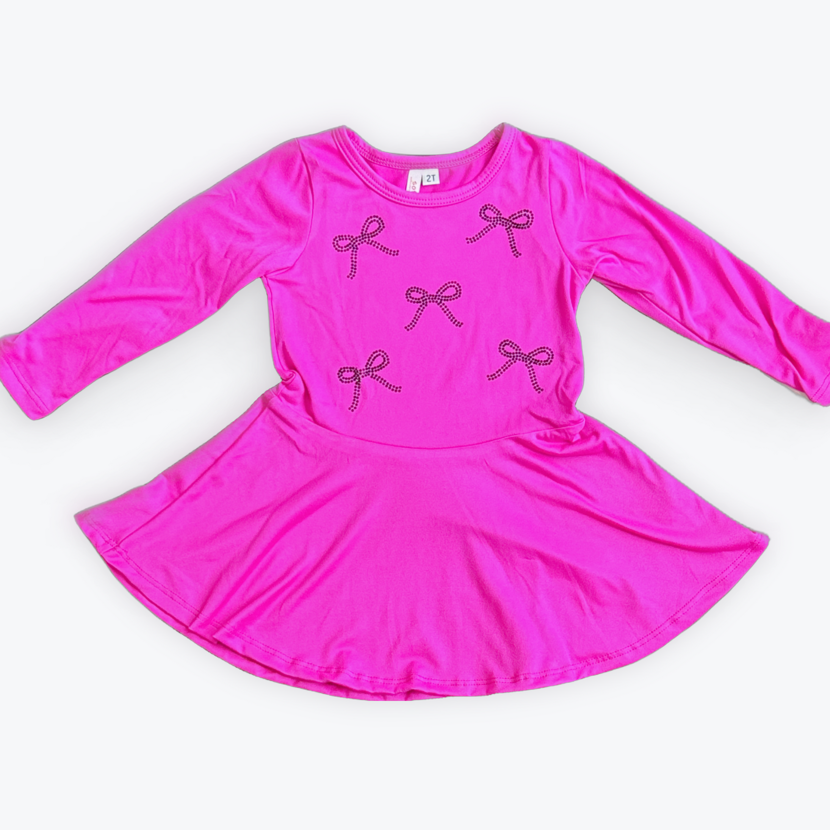 Sofi L/S Dress w/ Bows - Hot Pink