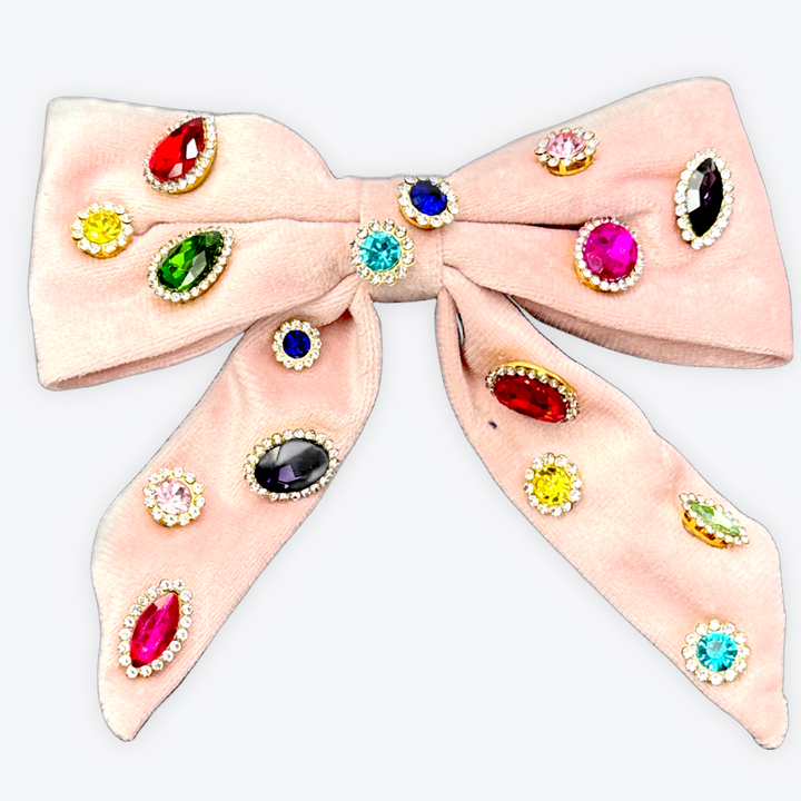 Velvet Jewel Tail Bow Clip