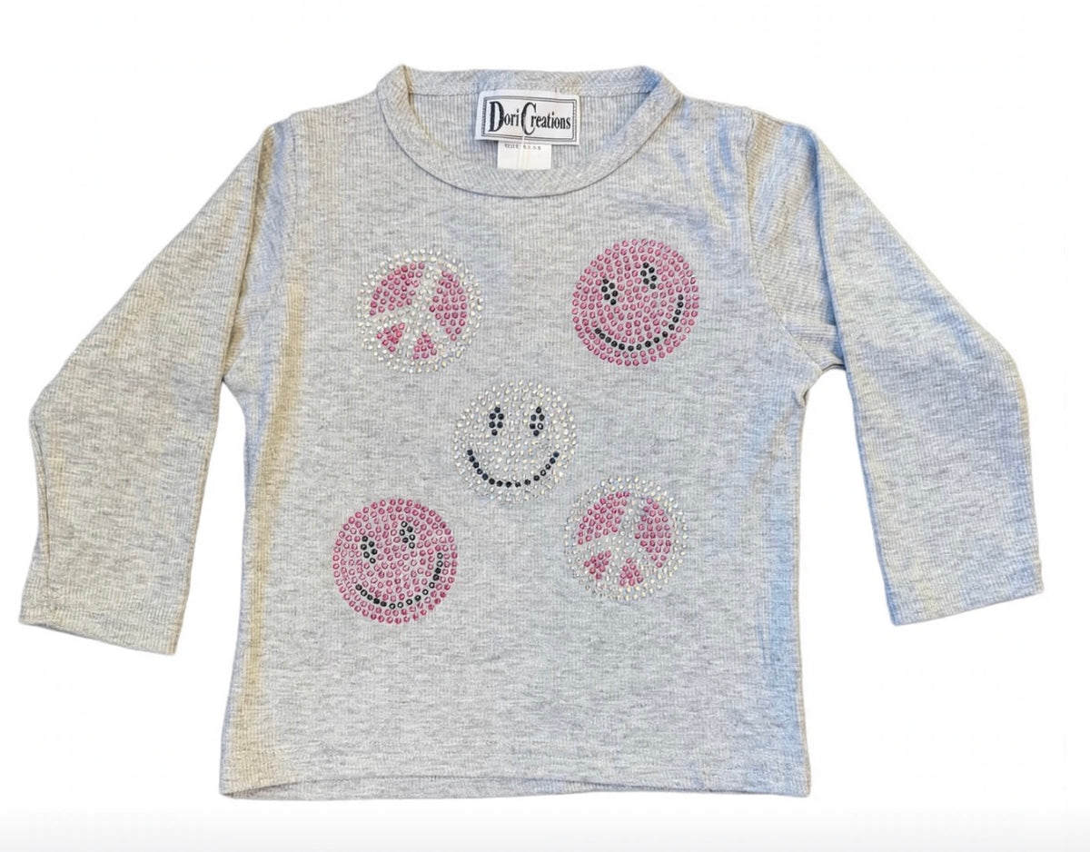 Dori Ribbed Grey Smile/Peace L/S