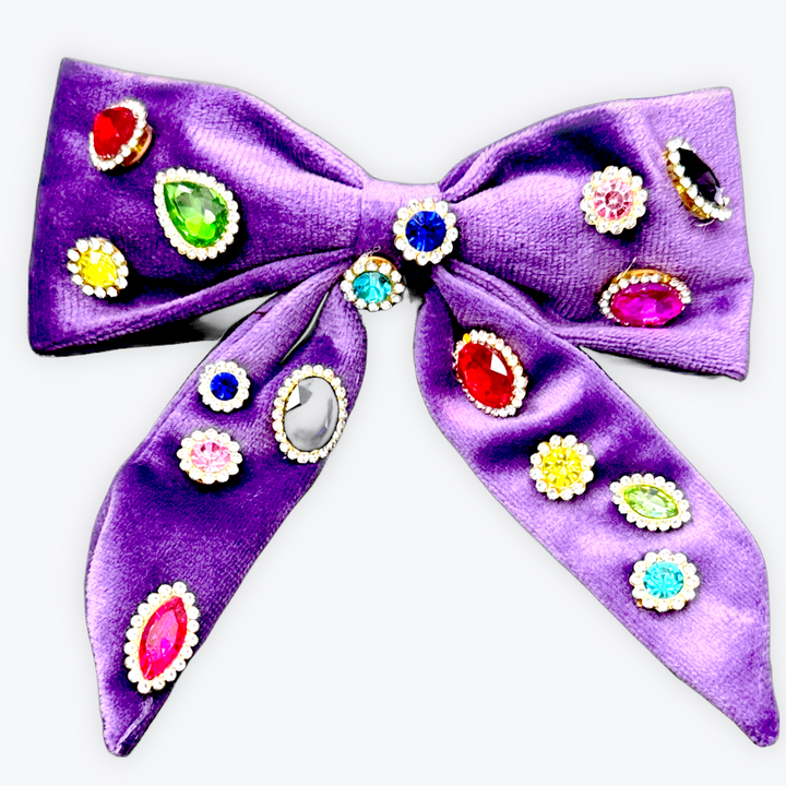 Velvet Jewel Tail Bow Clip