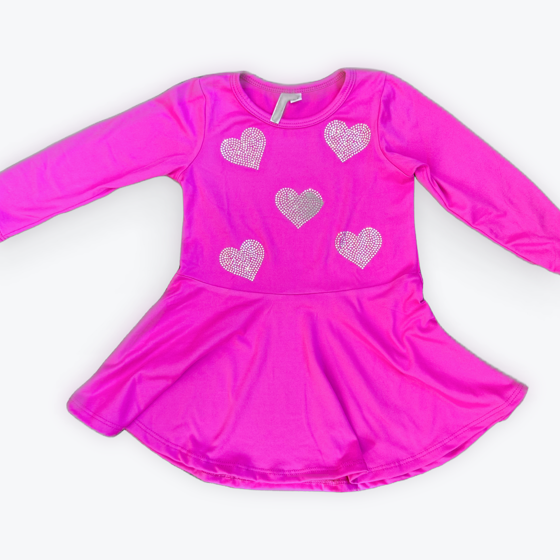hot pink heart dress Hot Pink Jeweled Valentines Day Saying on Heart Knit Midi Dress XS / PRSP2615