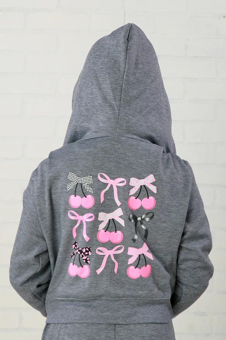 Firehouse Cherry Bow Zip Up Hoody Grey