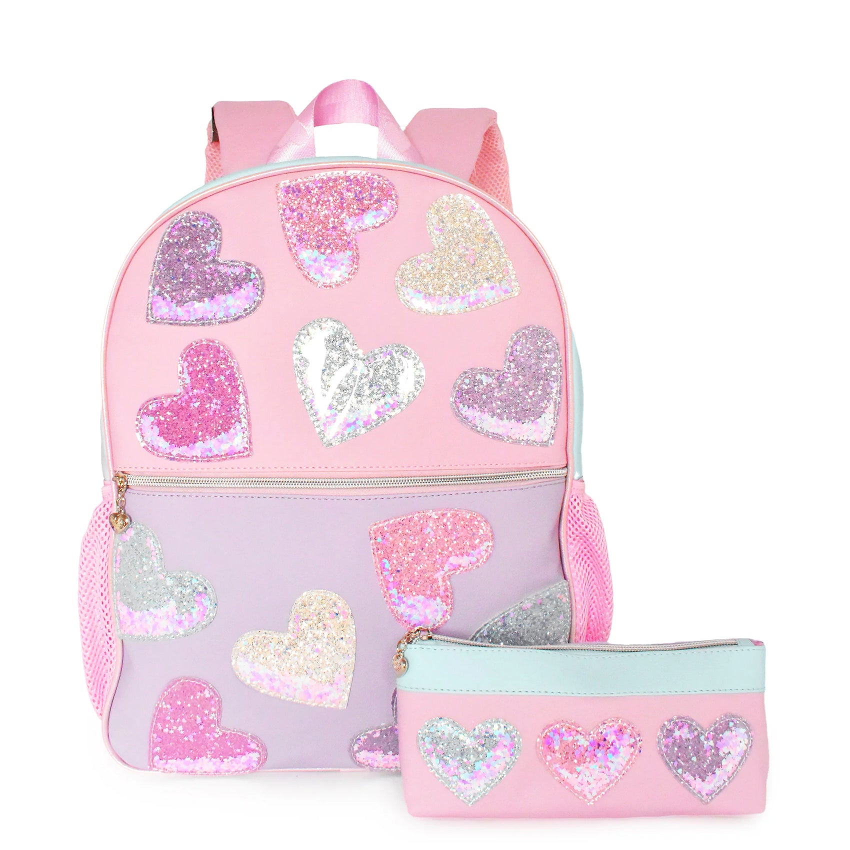 Confetti Heart Patched Large Backpack w/Pencil Case