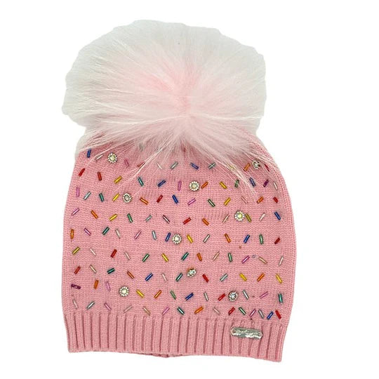 Sprinkle Jeweled Hat/ Fur Pom