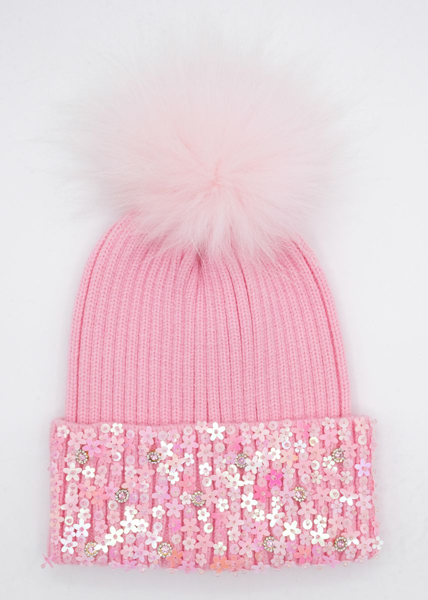 Sequin Flower Pom Pom Hat