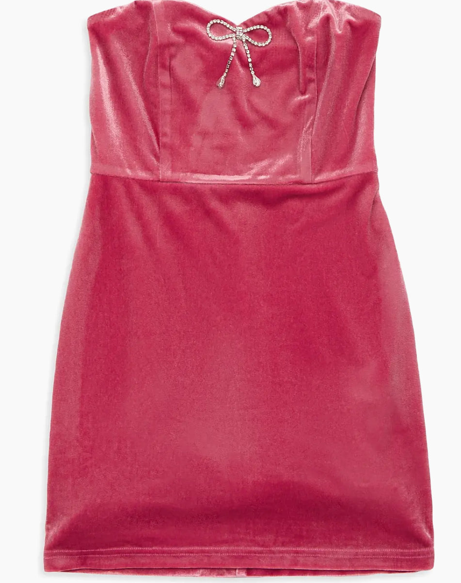 Theme Ella Pink Velour Diamond Bow Dress