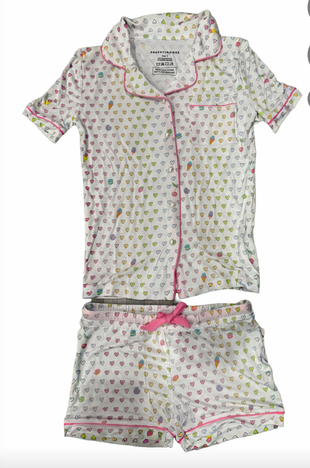 Preppy Goose Heart Jersey Short Sleeve PJ Set