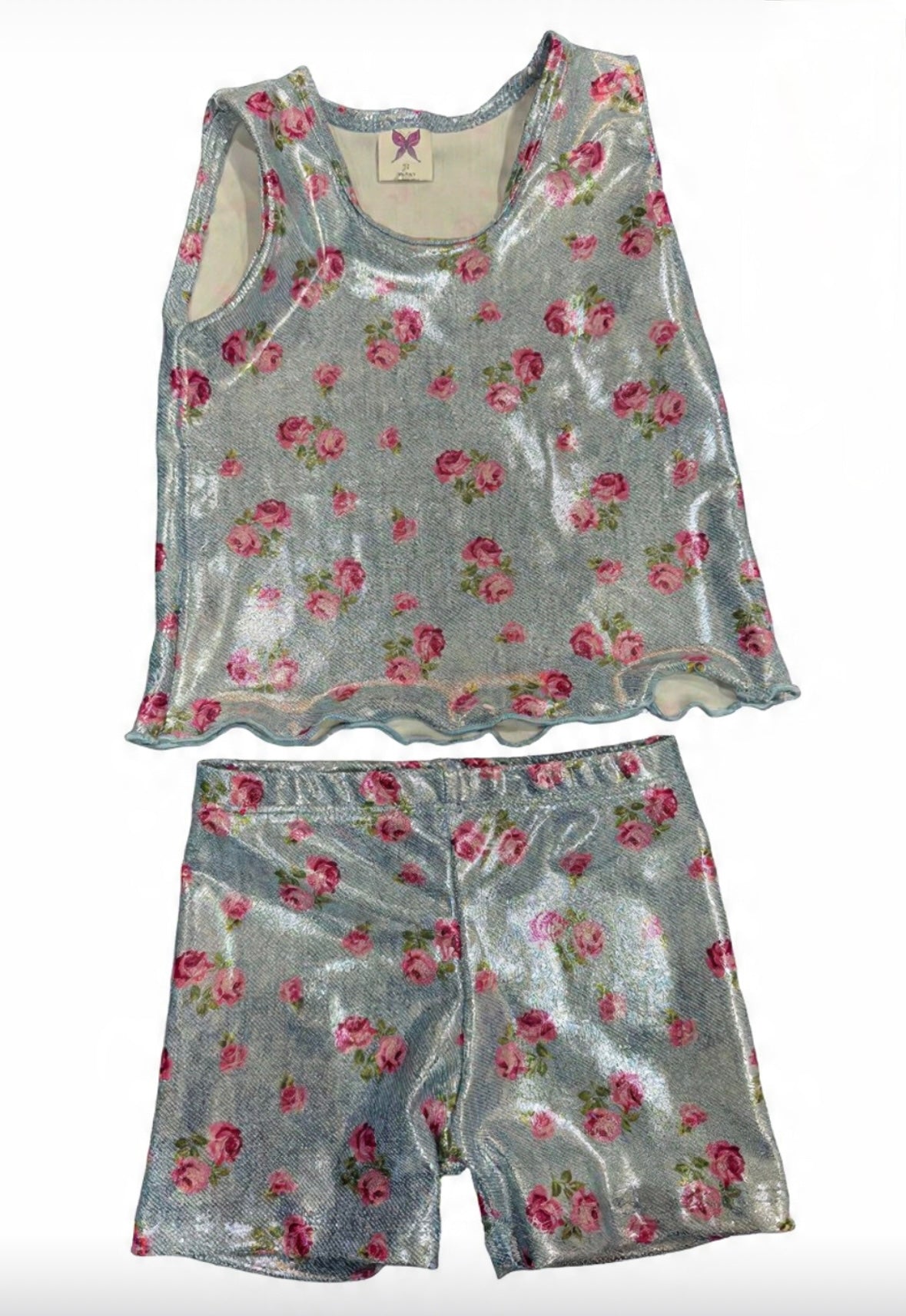 Sparkle Rose Denim Tank/Bike Short Set