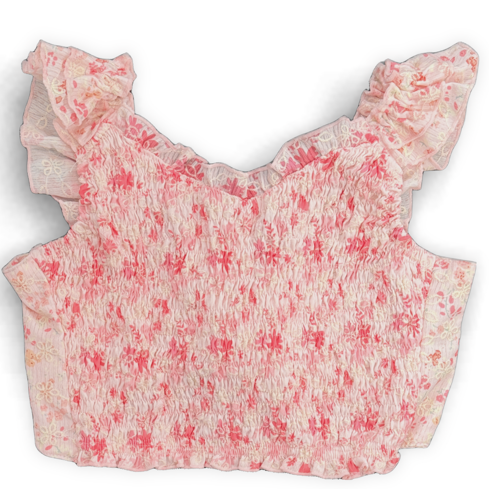 FBZ Pink Flower Eyelet Top