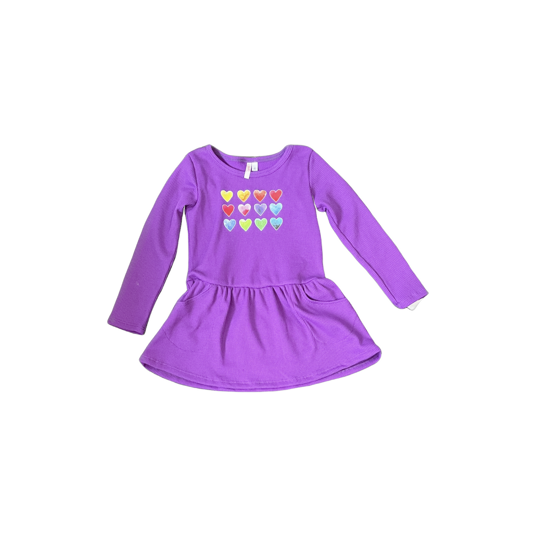 Purple Thermal Pocket Dress With Hearts