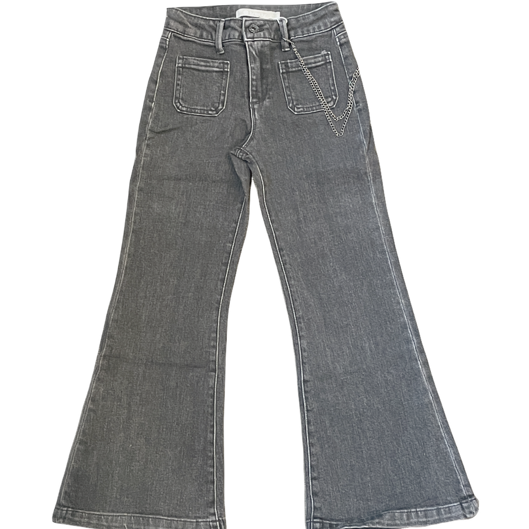 Patch Pocket Flare Jean with Chain