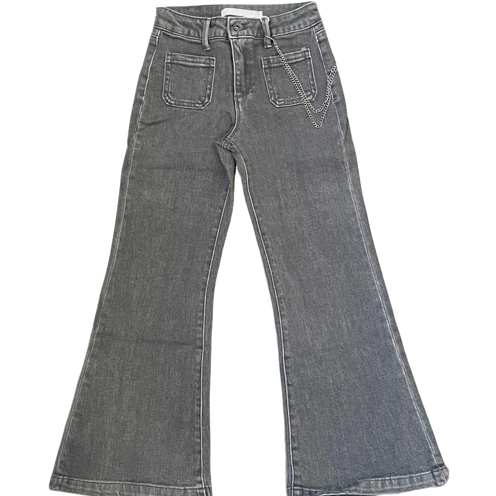 Tractr Patch Pocket Flare Jean with Chain