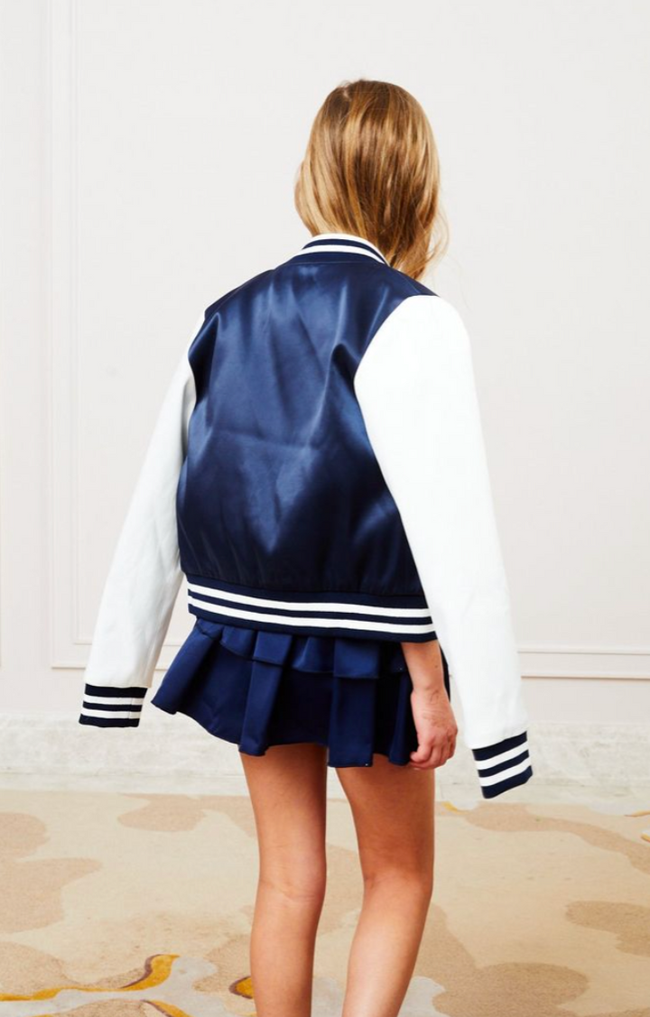 Theme Valley Satin Varsity Jacket Navy & White
