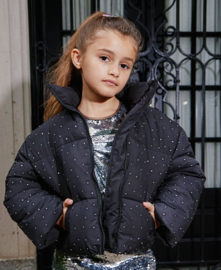 Lola And The Boys Black Sparkle Gem Puffer