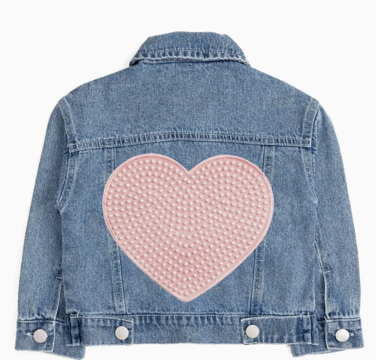 Sweet Wink Pearl Heart Patch Denim Jacket