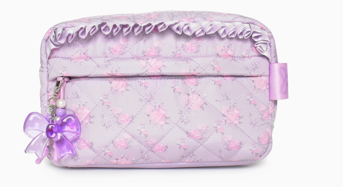 OMG Quilted Floral Printed Pouch w/ Charm