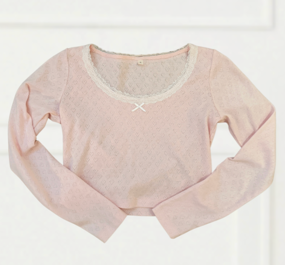 Theme Jax Light Pink Heart Pointelle Long Sleeve