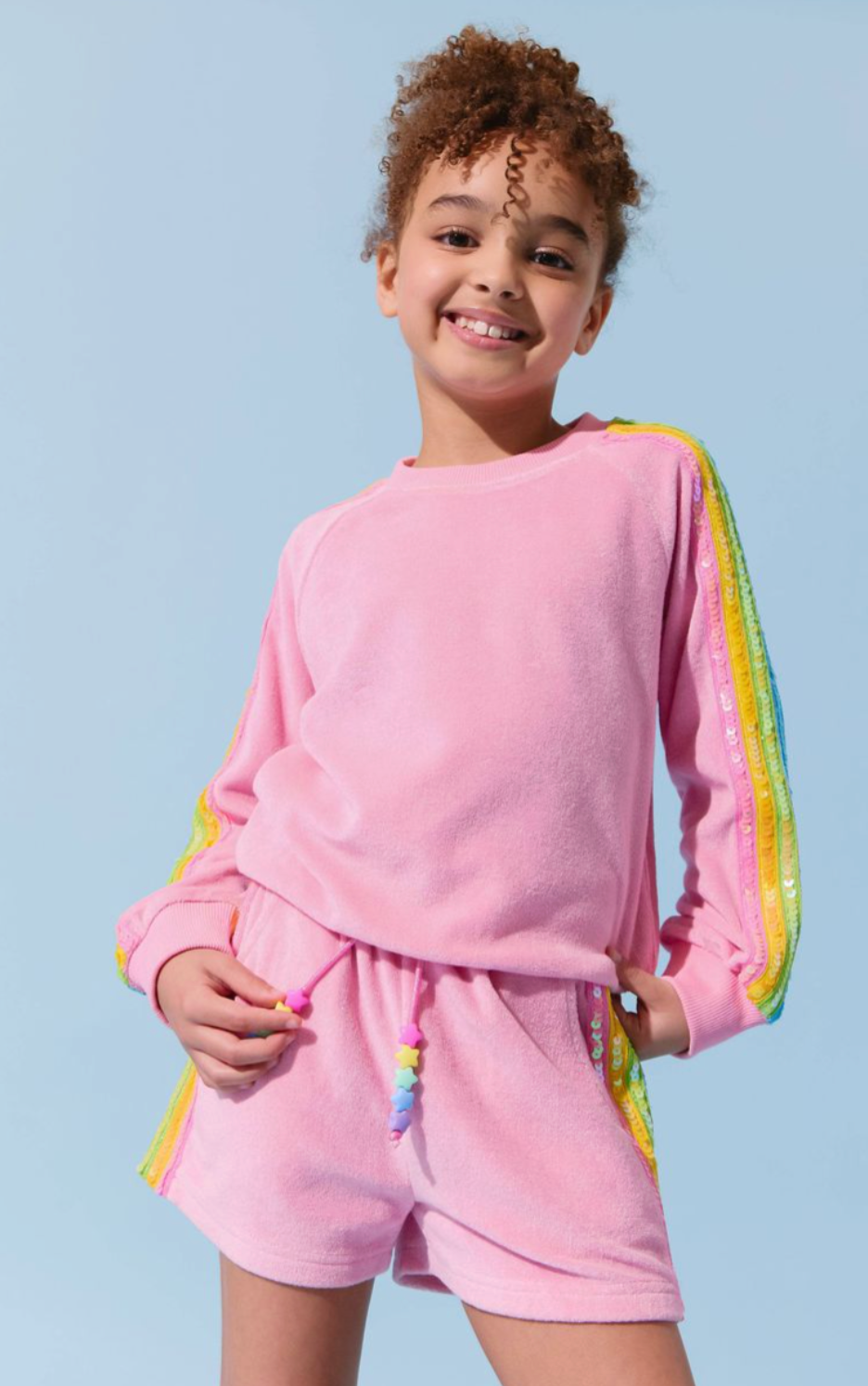 Lola & the Boys Pink Rainbow Sequin Stripe Short Set