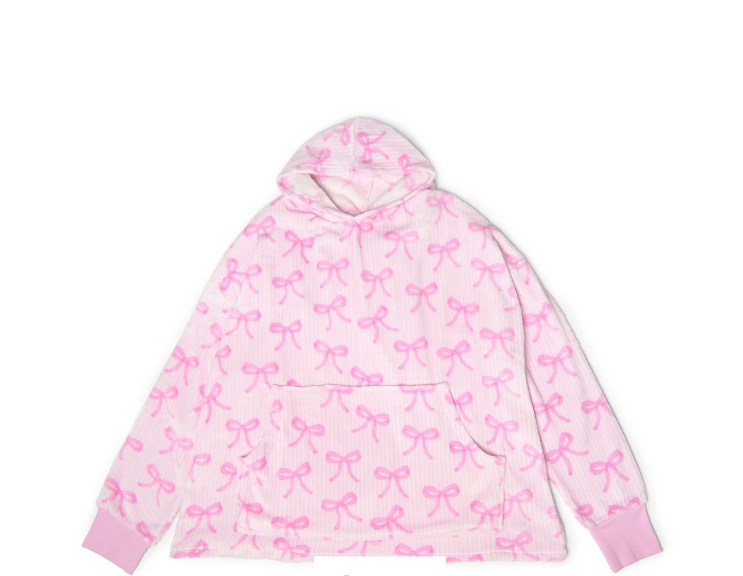 Fleece Striped Bow Oversized Pullover Hoodie