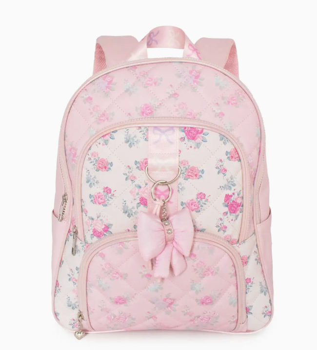 OMG Floral Quilted Large Backpack w/ Bow Charm