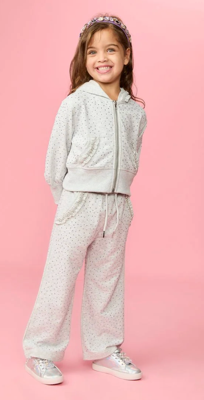 Mini Dreamers Aria Crystal Zip Up Hoodie And Wide Leg Sweatpants Set