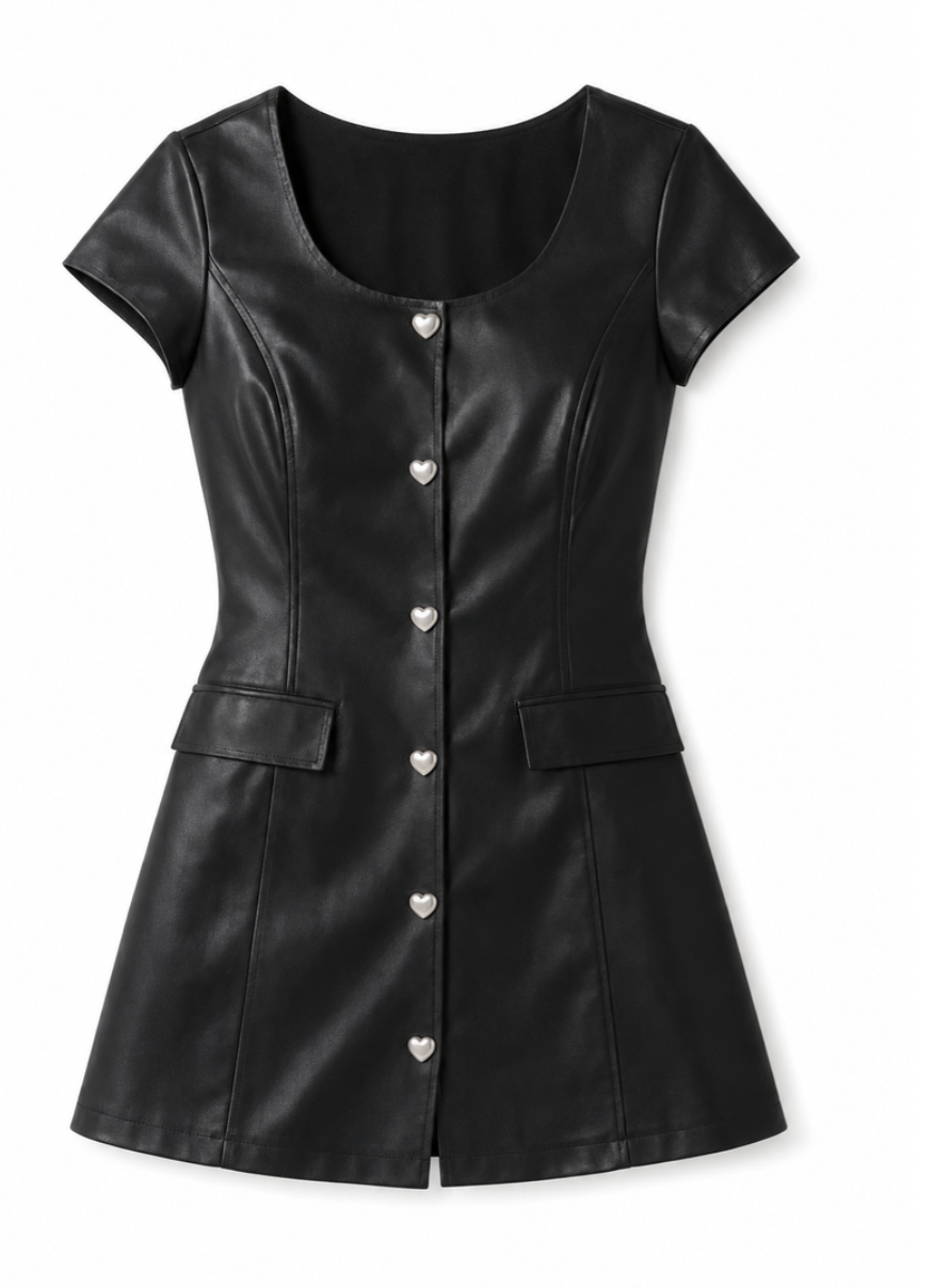 Theme Vegan Leather Cap Sleeve Dress