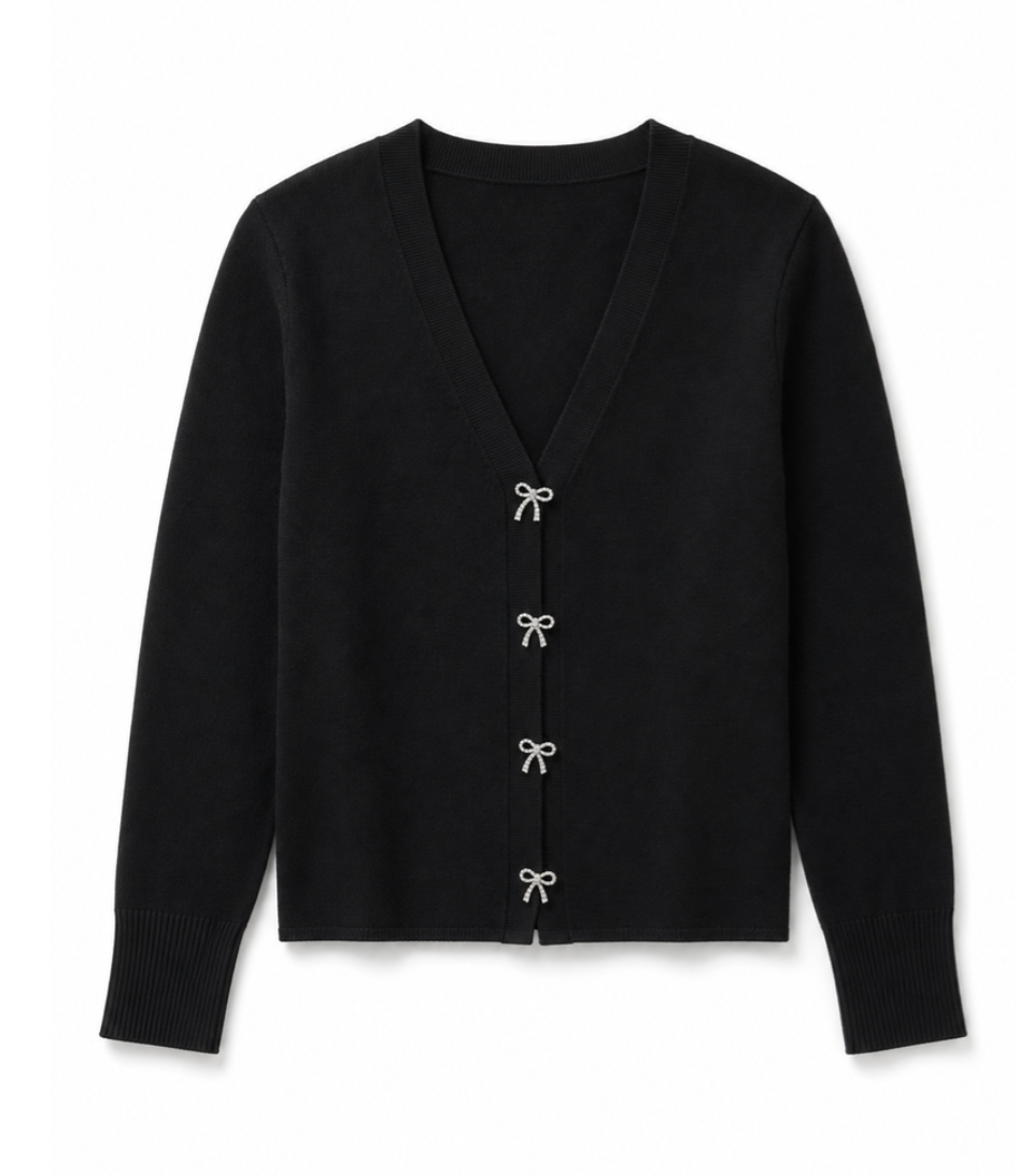 Theme Black Cardigan w/ Bow Buttons
