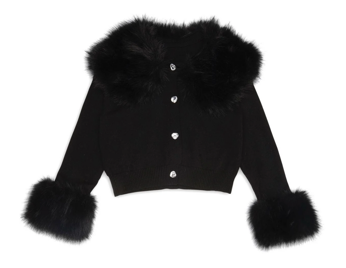 Mini Dreamers Vivian Faux Fur Trim Cardigan