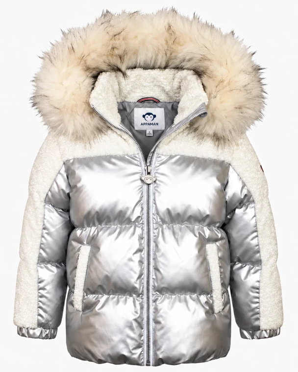 Appaman Silver Mixed Media Puffer Coat