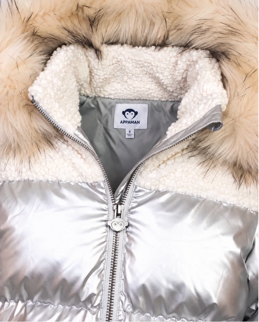 Appaman Silver Mixed Media Puffer Coat