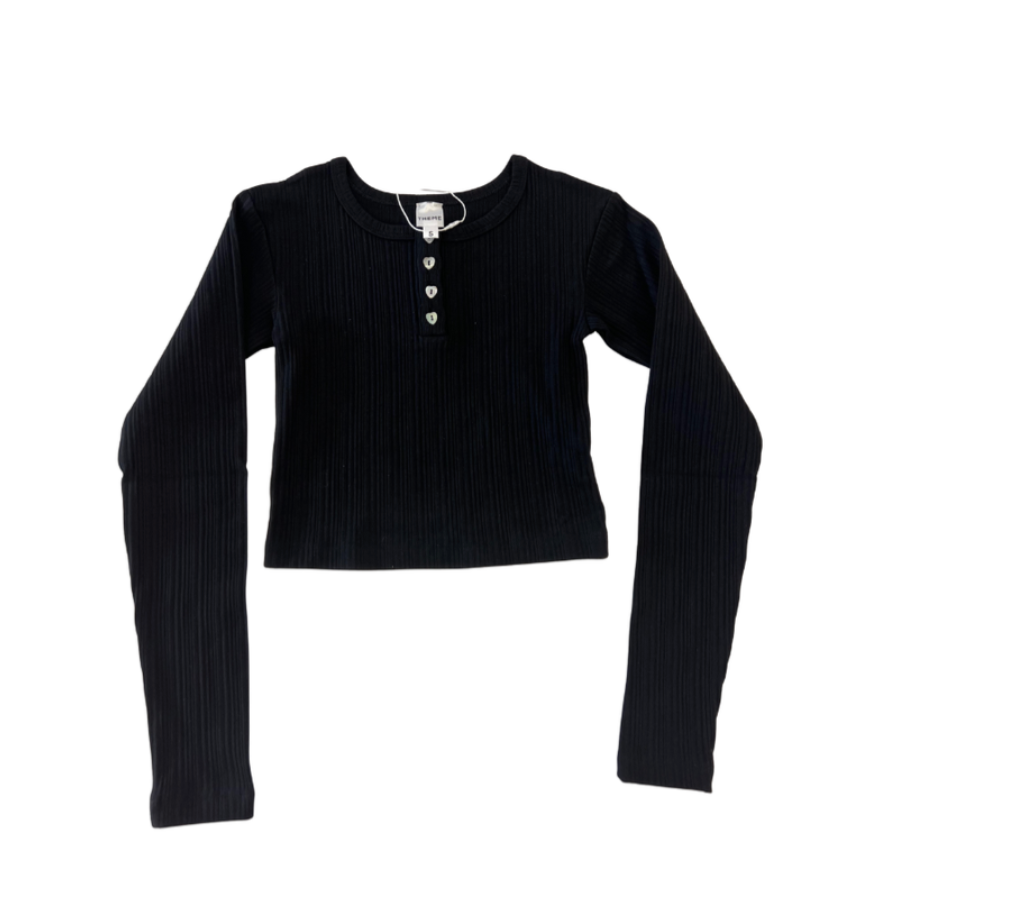 Theme Black Lightweight Ribbed Henley