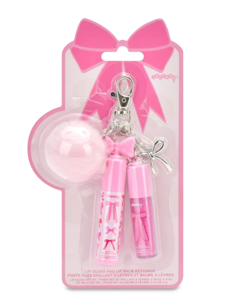 Iscream Bow Lip Gloss & Lip Balm Key Chain Set