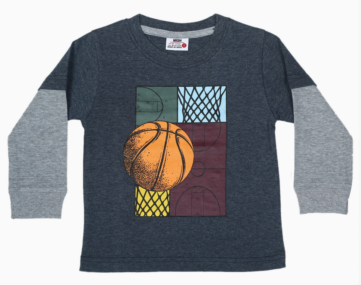 Mish Basketball Geo L/S Tee-Navy