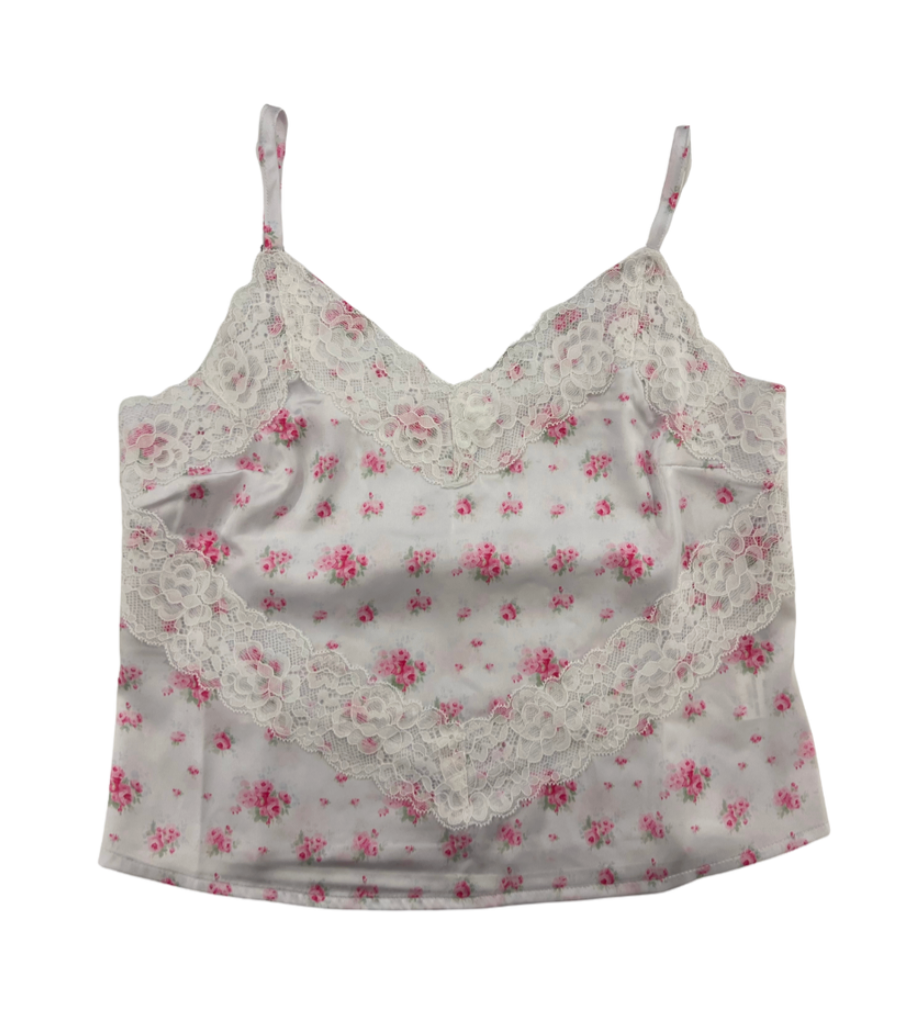 Theme Rose Satin Tank w/ Lace Trim