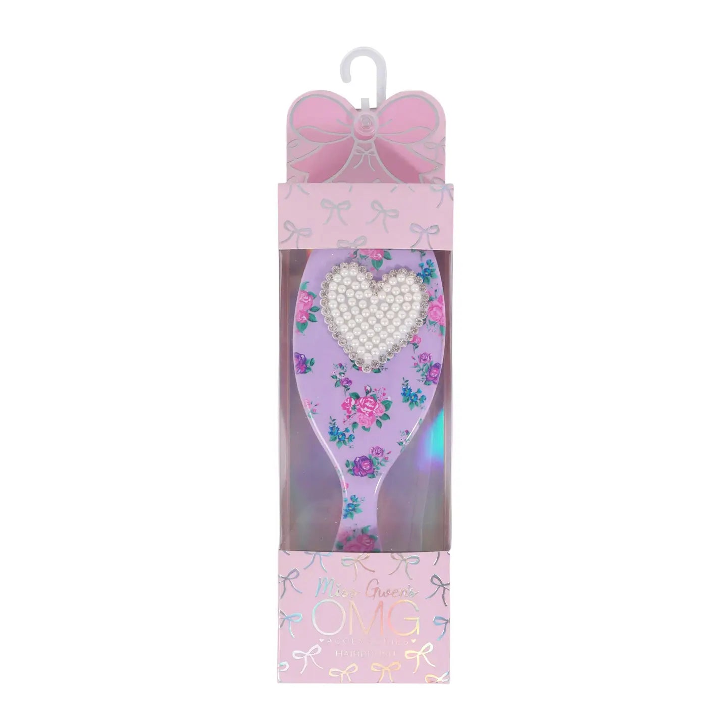 OMG Pearl Heart Floral Printed Hairbrush