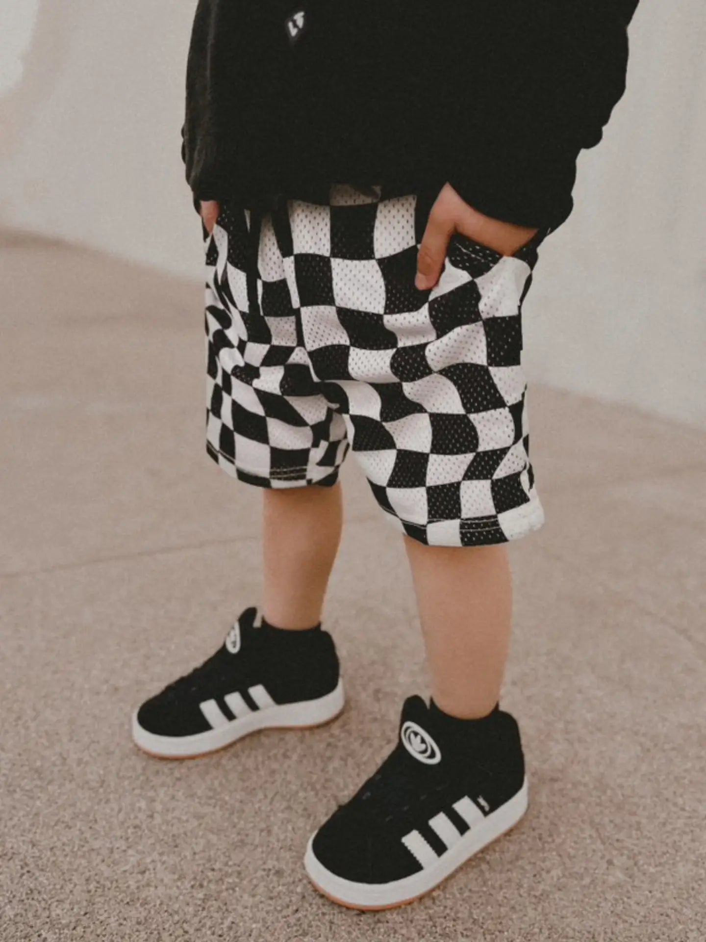 Little Trouble Black Checker Basketball Shorts