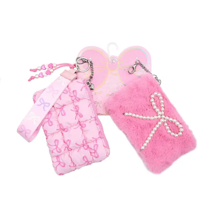 Quilted Scrunchies Bow 3 Piece Coin Purse Keychain Set